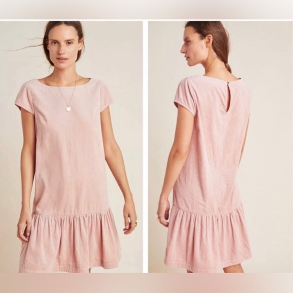 Maeve By Anthropologie pink flounced corduroy dress, Size‎ 14